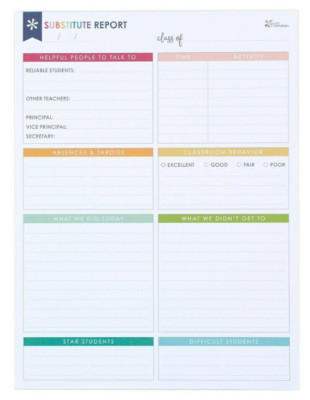 Substitute Teacher Classroom Notepad Erin Condren 7.5'' x 10'' 52 Sheets