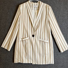 Chriselle J.o.a. Womens Xl Sand Stripe One Button Boyfriend Blazer Fall Business
