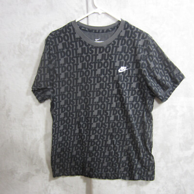 Nike Tee Just Do It  All Over Print Large Crew Neck T-Shirt Black and Gray Large