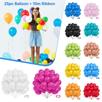 10'' Uni Latex Luftballons mit 10M Kräuselband für Party & Hochzeit Feier