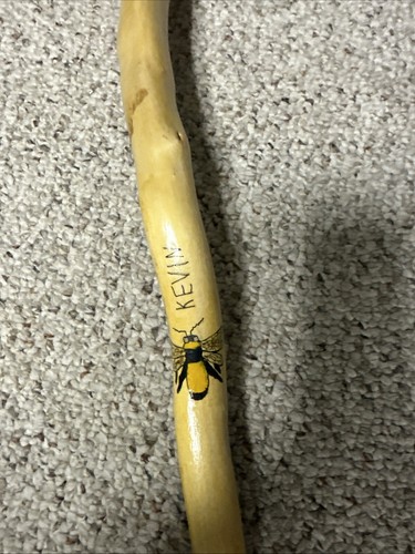 Vintage Hand Carved/Painted Wooden Cane Walking Stick W/Varnish Rubber Boot 52” - Picture 2 of 6