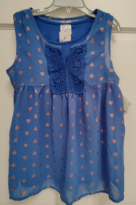 D-Signed Disney  Girls Top Blue Heart Dot Layered  M