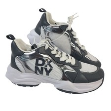 NEW DKNY DeYoung Chunky Silver  White Mesh Sneakers US 10M Athletic Shoes