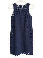 J.Crew Navy Blue Laser Cut Shift Eyelet Dress Lined Sleeveless Womens Size 2