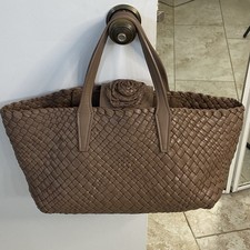 FALOR FIRENZE Italian Leather Woven Tote Brow...