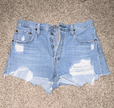Levi's 501 Women's Light Wash Distressed Cutoff Denim Shorts Button Fly W28