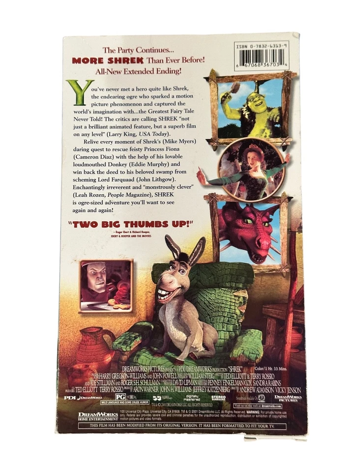 Shrek VHS 2001 Animation Special Edition DreamWorks Pictures Big Box - Image 2 of 2