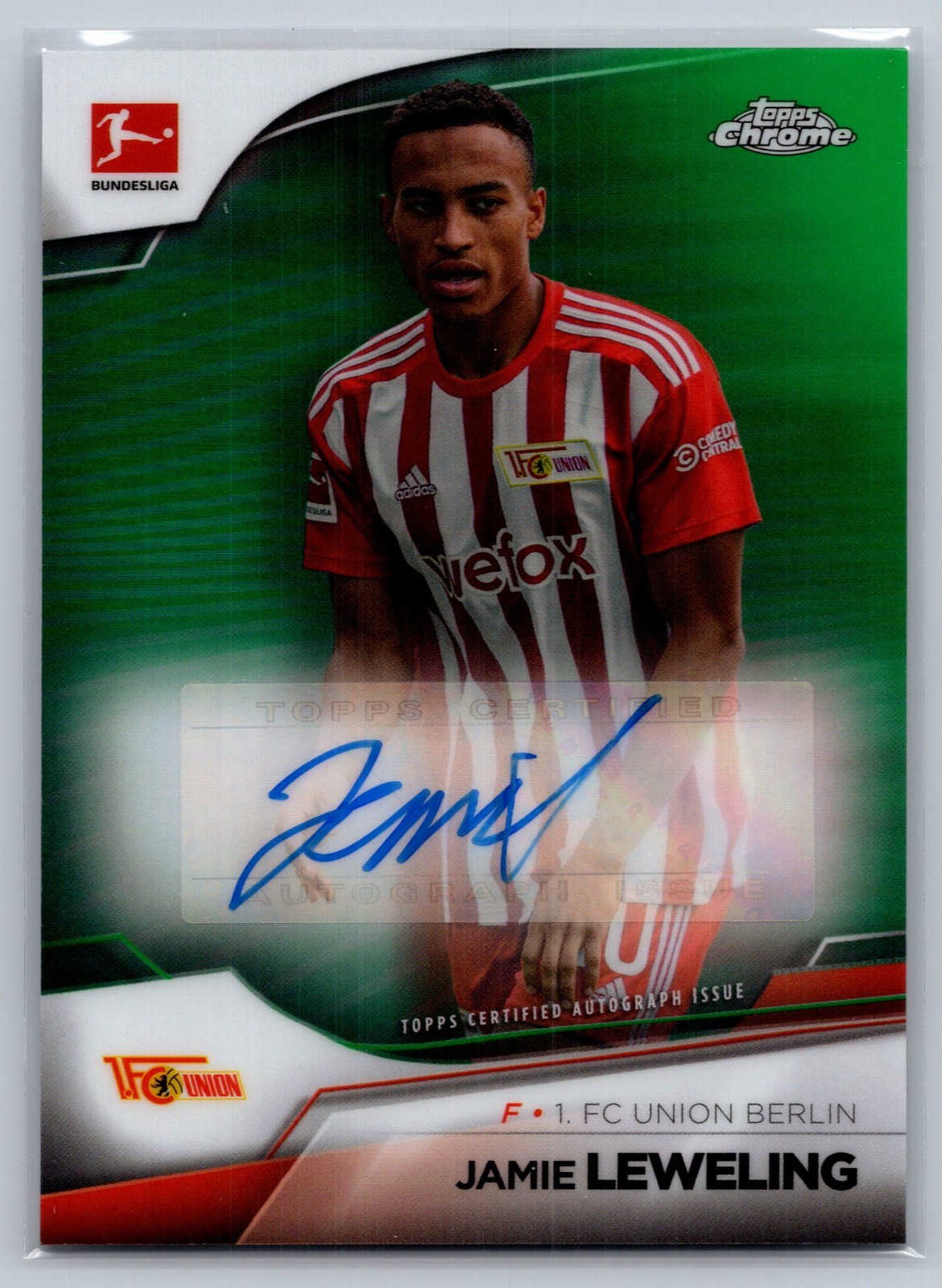 2022-23 Topps Chrome Bundesliga Jamie Leweling Green Refractor Auto /99 #BCA-JL