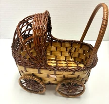 Vintage Wicker Planter Baby Carriage  Decor Farmhouse Rattan