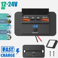 12-24V Dual USB PD  QC3.0 Car Fast Charger Socket LED Power Outlet for Boat RV