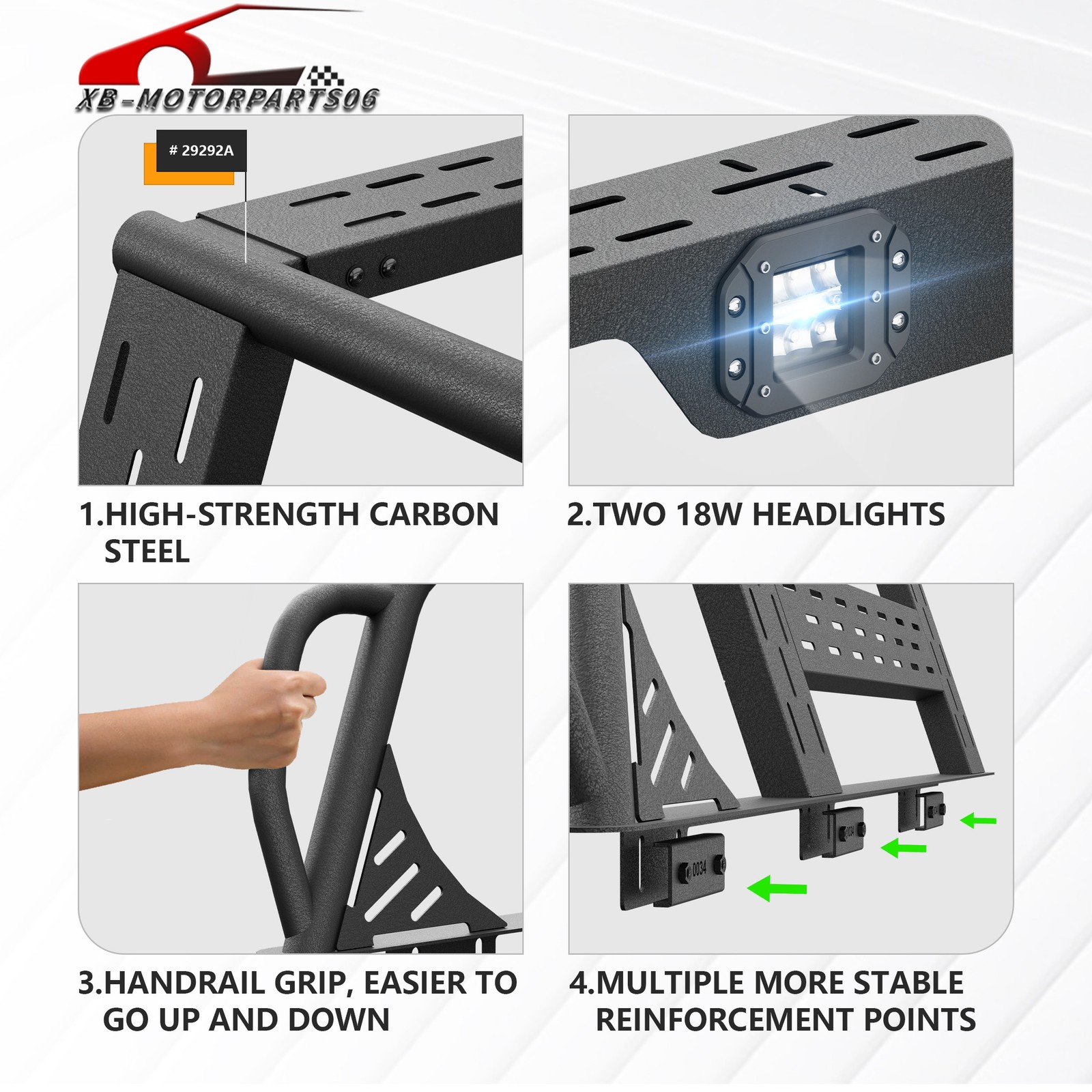 13.8'' Full-Size Rear Ladder Rack For 19-26 Silverado & Sierra 1500 w/ Bed Rails