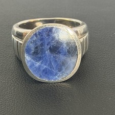 VTG Designer Signed Sterling Silver 925 Round Blue Lapis Ring, Size 8.25 9g