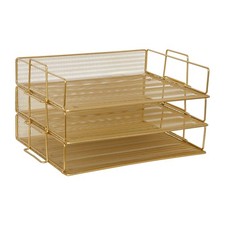 Martha Stewart Ryder 3 Tier Desk Letter Tray Organizer, Stackable Steel Mesh Inb