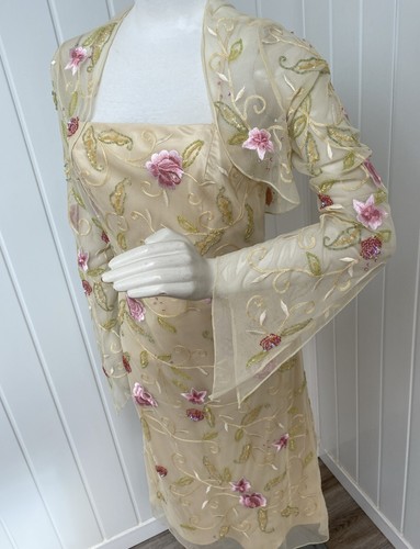 Libra Pale Gold Embellished Dress & Matching Bolero Mother Of The Bride Size 10 - Picture 12 of 24
