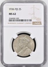 1936 Fiji Florin/  2 Shillings George V Silver Coin NGC MS62 Mintage=65k