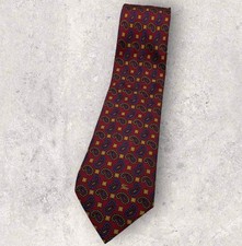 BURBERRYS Silk Tie ITALY Burgundy Yellow Green Geometric Paisley W:3.8" EUC