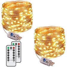 Augone [2 Pack] String Lights 120 LED Lights 40ft 8 Modes USB Plug in Lights