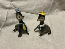 Vintage Norcrest Anthropomorphic Salt And Pepper Shakers, Seals, Man Lady