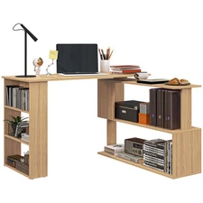 360° Rotating Home Office Corner Desk and Storage Shelf Combo L Shaped Table