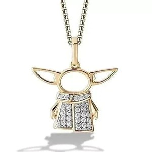 Authentic 1 Ct Round Lab Created Diamond Star Wars Grogu Pendant 14k Yellow Gold Plated