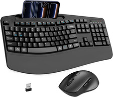 Wireless Keyboard and Mouse Combo, Full Size Ergonomic Wave Keys Black