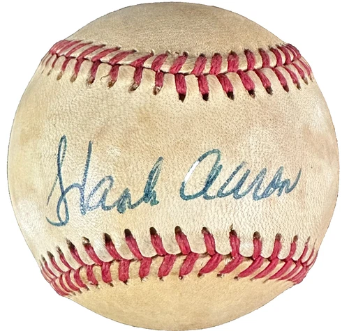Hank Aaron Autographed Official National League Baseball HOF Braves JSA