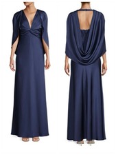 Aidan Mattox Satin Cowl Neck Navy Blue Maxi Dress Gown Sz 6