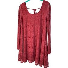 Altar'd State Burgundy Lace Bohemian Scoop Neck Mini Dress Size M EUC