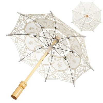 Beige Cotton Cloth Umbrella For Women Wedding Party 1Pcs 11.8X11.8X10.2In