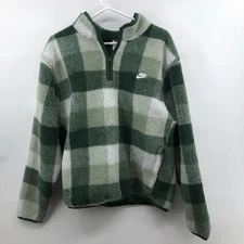 Nike Club Winterized 1/2 Zip Pullover Fir Green White Plaid Mens Size Medium