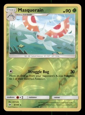 Masquerain 8/149 SM Base Set Reverse Holo Pokemon TCG -EN LP