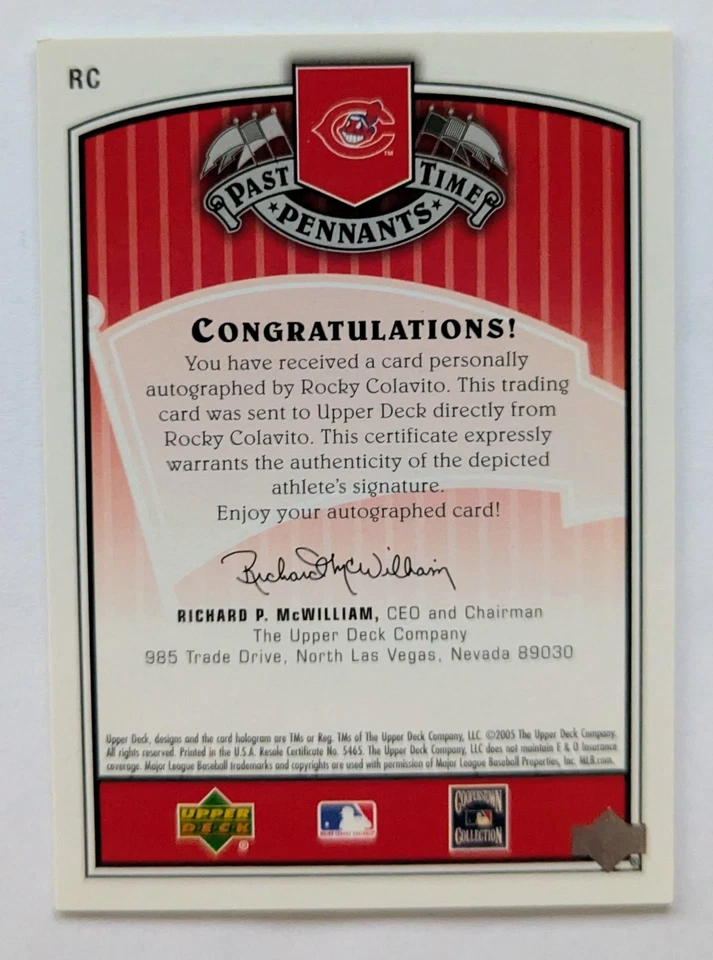 ROCKY COLAVITO 2005 Upper Deck Past Time Signatures 9 Time ALL Star Indians - Image 2 of 2