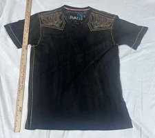 ROAR Men's Black and Navy T-shirt. Stitched Western Motor Cycle Style. Large