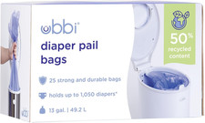 Ubbi Diaper Pail Plastic Bags, Disposable Baby Waste Bags, Single Pack, 25 Co...
