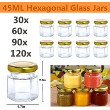 45ml Hexagon Glass Jars Spice Herb Jam Mason Top Airtight Mini Bottles Jar Lid