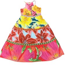 Farm Rio Tiered Cotton Tank Midi Mixed Garden Floral Dress Size XS Tropical Bead