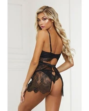 Seven ’til Midnight Pretty Lace Satin Babydoll and Panty Black