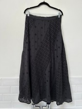 RIXO Black Broderie Anglaise 100% Cotton *HUDSON* Paneled Midi Skirt UK10 £215