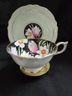 Paragon Double Warrant Tulip & Daffodil Black On Green Cup And Saucer — photo 1