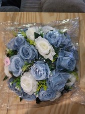 Large Artificial Flower Centerpieces: Dusty Blue White Fake Roses Wedding Bri
