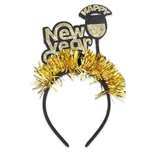 Gold Tinsel Glitter Happy New Year Headband Hair Accessory Carnival Party