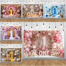 Bear Flower Boys Girls 1st Birthday One Baby Shower Backdrop Party Background