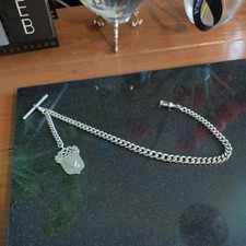 Antique Silver Albert Chain With Matching T.Bar And Dog clips 43g TL 13.5"