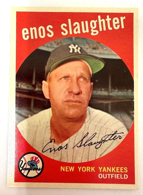1959 Topps #155 Enos Slaughter – New York Yankees – HOF – Vintage Baseball Card