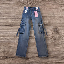 Between Us Cargo Jeans Denim Size 7 /W 26"x30" inseam Stretch Blue Straight Leg