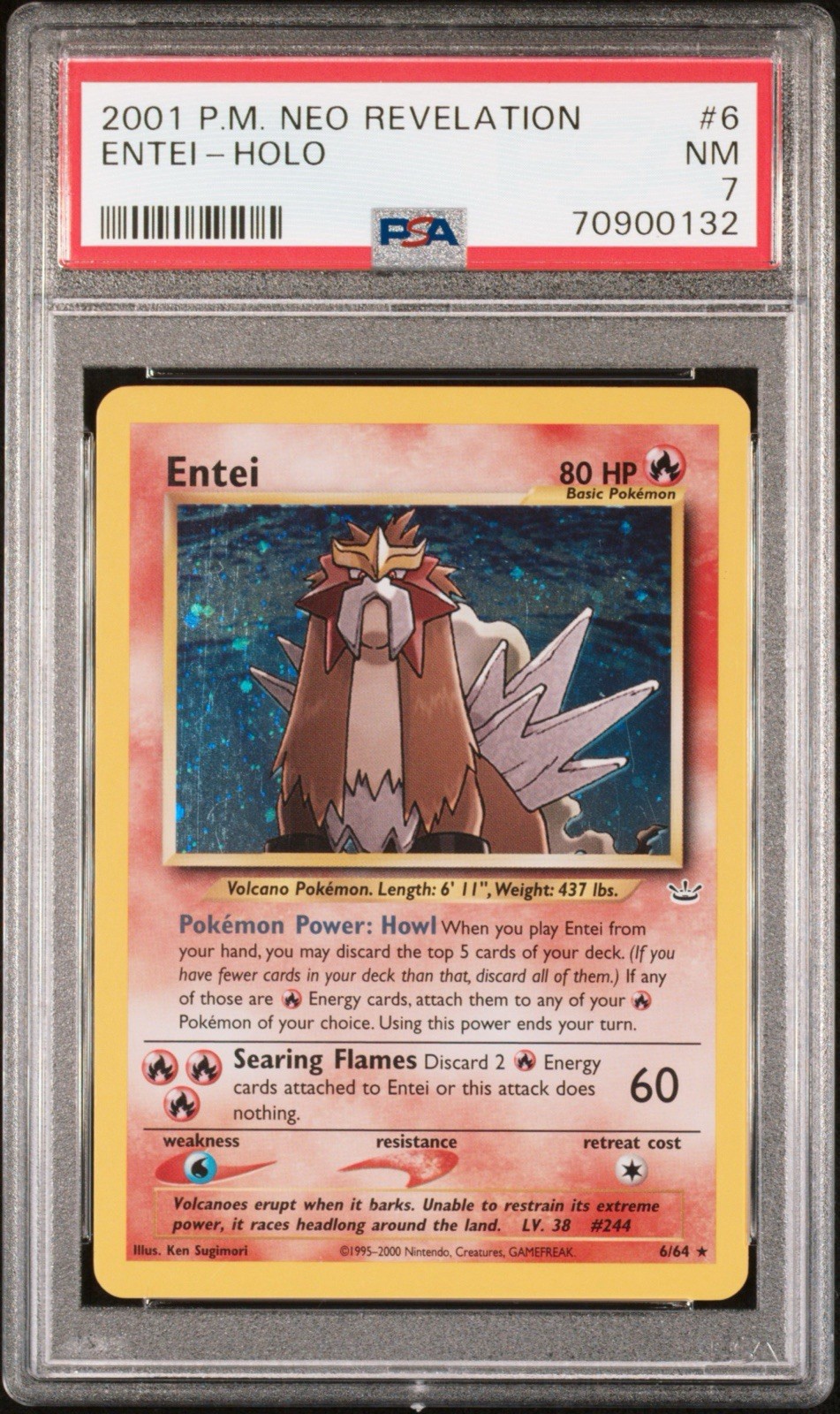 Pokemon Entei Holo 2001 P.M. Neo Revelation Unlimited #6 PSA 7