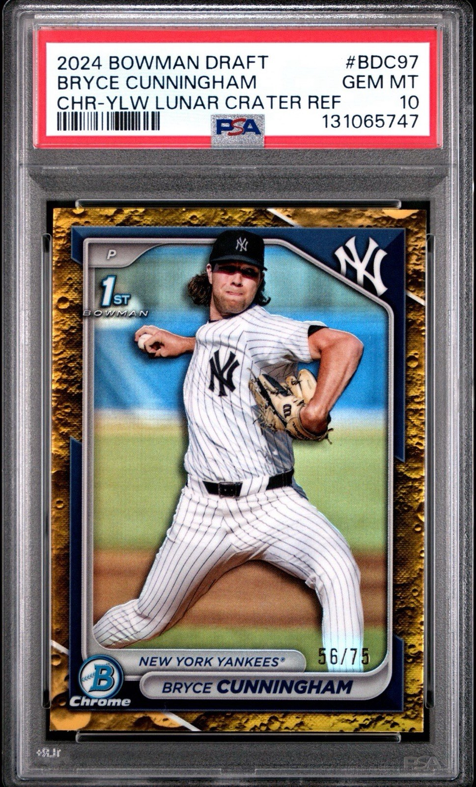 2024 Bowman Draft Bryce Cunningham Yellow Lunar Crater Refractor /75 PSA 10