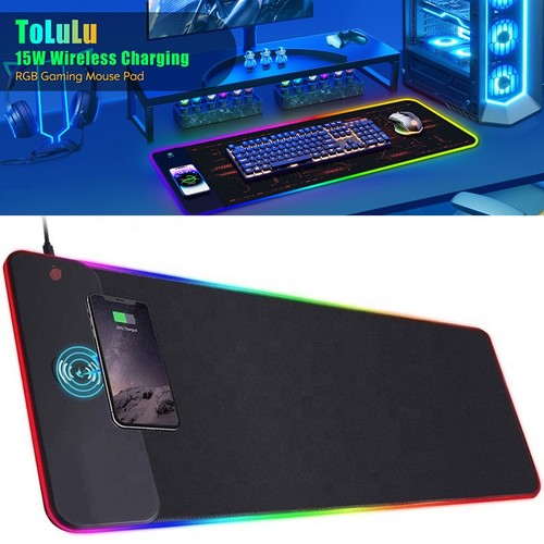 Large For RGB Gaming Mouse Pad with Non Slip Base and Wireless Charging - Afbeelding 8 van 11