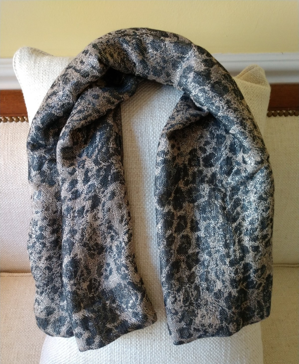 Leopard Print Infinity Scarf Silver Metallic 20 x… - image 9