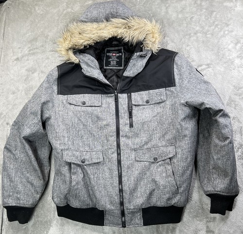 Vintage Y2K Ecko Unltd gefütterte Jacke Kunstfell gesteppt strapazierfähig Herren XL grau